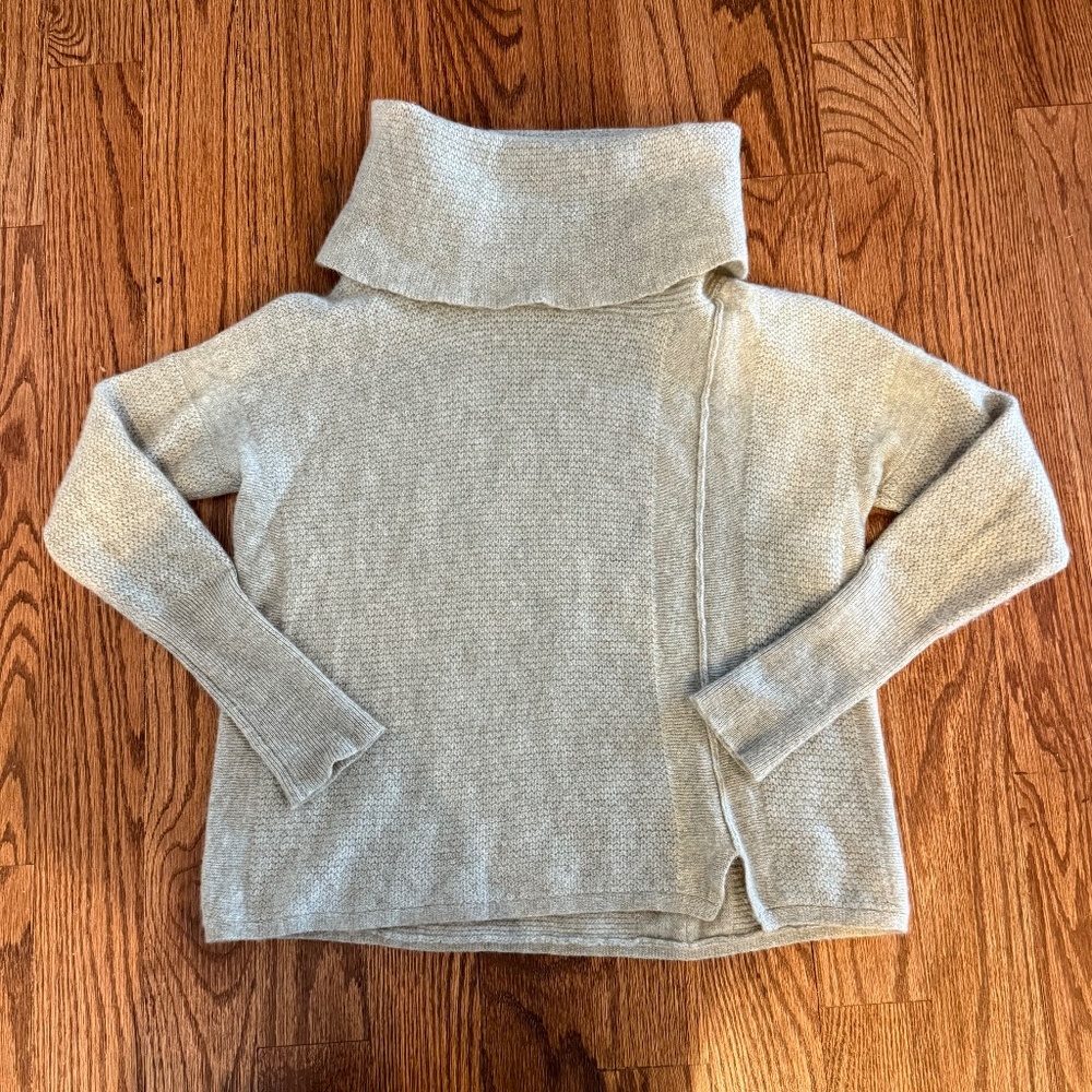 White + Warren 100% Cashmere Cowl Neck Sweater Tunic Luxe Pullover Gray